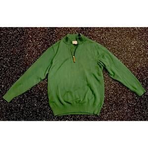Duluth Trading‎ Co. Sweater Mens M 1/4 Zip Long Sleeve High Neck Cotton Green